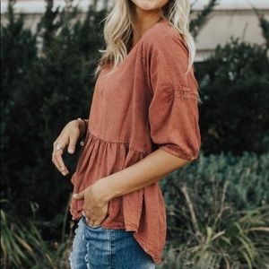 Roolee Little Italy Babydoll Top in Rust